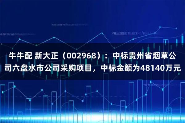牛牛配 新大正（002968）：中标贵州省烟草公司六盘水市公司采购项目，中标金额为48140万元